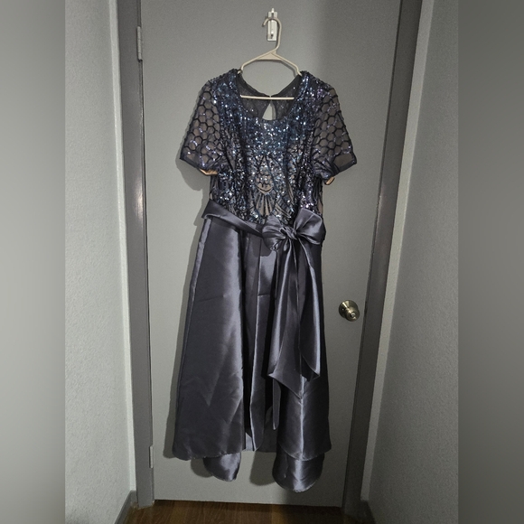 R&M Richards Short Sleeve Sequin High Low Gown - Picture 1 of 10